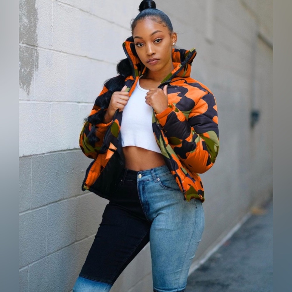 Camouflage Orange Bubble Parka - Picture 1 of 4